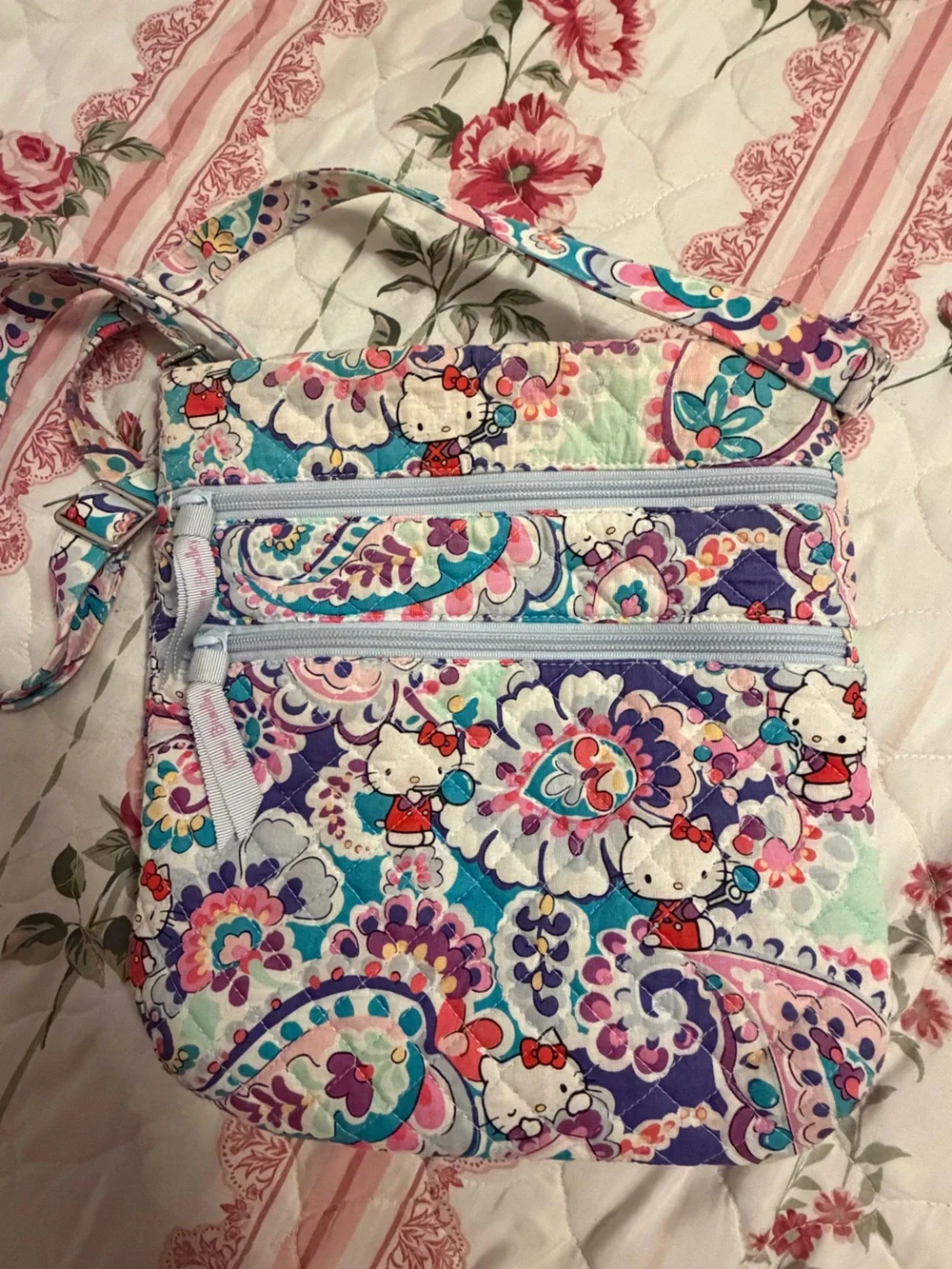 Vera Bradley Quilted Crossbody in Purple, Teal & Pink